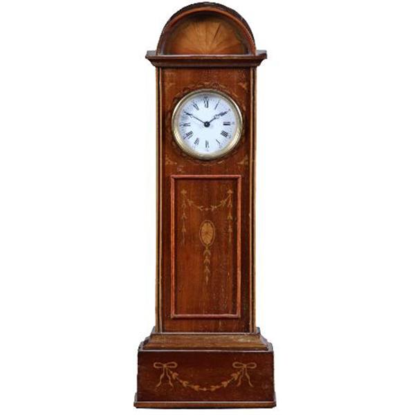 Grote foto antiek varia miniatuur staand horloge engels ca.1875 in mahonie met inlegwerk no.822151 antiek en kunst overige in antiek gebruiksvoorwerpen