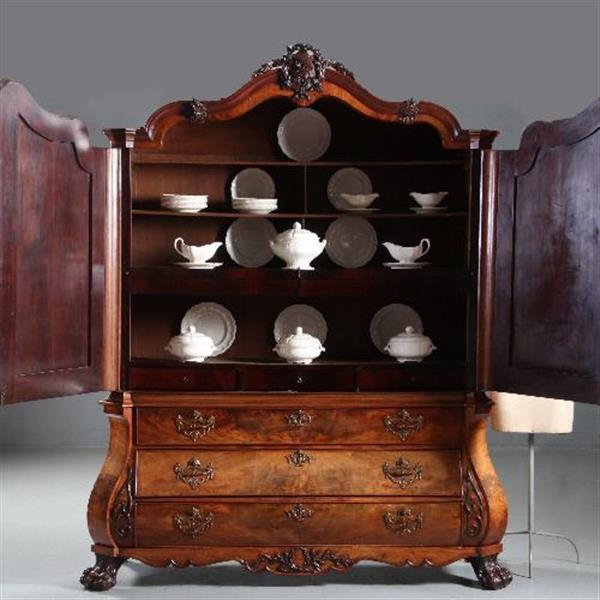 Grote foto antieke kast hollands bloemmahonie gebogen transition kabinet 1790 no.841215 antiek en kunst stoelen en banken
