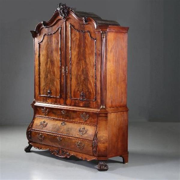 Grote foto antieke kast hollands bloemmahonie gebogen transition kabinet 1790 no.841215 antiek en kunst stoelen en banken
