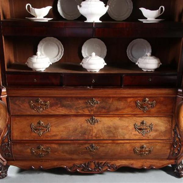 Grote foto antieke kast hollands bloemmahonie gebogen transition kabinet 1790 no.841215 antiek en kunst stoelen en banken