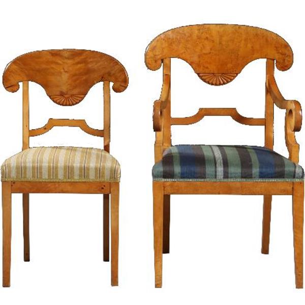 Grote foto antieke stoelen stel van 6 blonde biedermeier stoelen in berkenwortel incl. stof naar keus no.841 antiek en kunst stoelen en banken