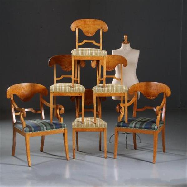 Grote foto antieke stoelen stel van 6 blonde biedermeier stoelen in berkenwortel incl. stof naar keus no.841 antiek en kunst stoelen en banken