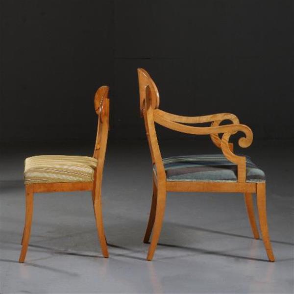 Grote foto antieke stoelen stel van 6 blonde biedermeier stoelen in berkenwortel incl. stof naar keus no.841 antiek en kunst stoelen en banken