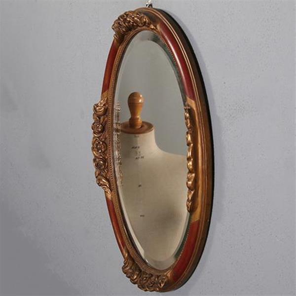 Grote foto antieke spiegels ovale spiegellijst met rood en goud facet geslepen ca 1900 no.851085 hoogte 0 antiek en kunst spiegels