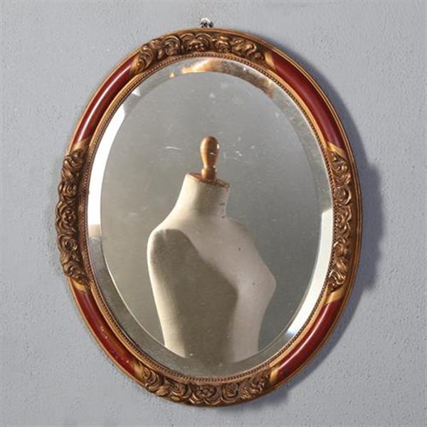 Grote foto antieke spiegels ovale spiegellijst met rood en goud facet geslepen ca 1900 no.851085 hoogte 0 antiek en kunst spiegels