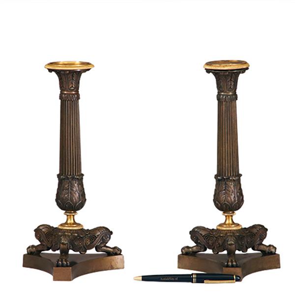 Grote foto antieke kandelaren stel van 2 bronzen deels vergulde kandelaren empire ca 1810 no.900810.g antiek en kunst overige in antiek gebruiksvoorwerpen