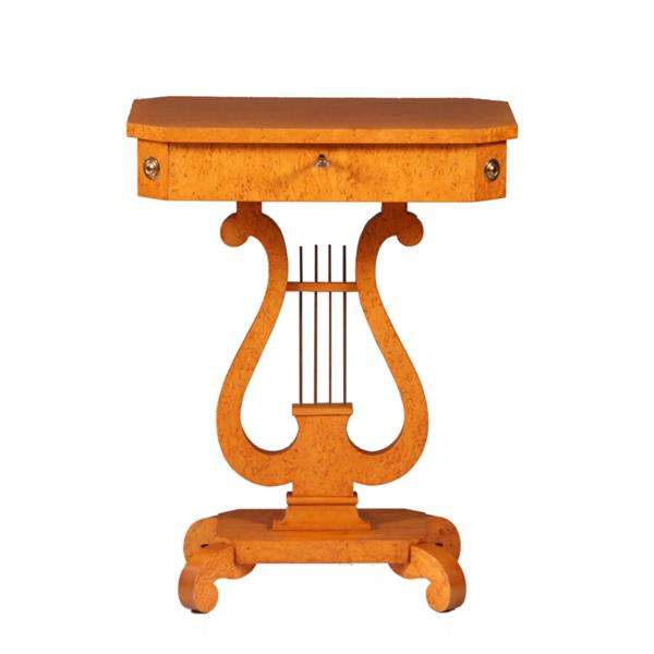 Grote foto antieke bijzettafels blond berkenwortel harptafeltje ca 1920 met lade no.892935 antiek en kunst stoelen en banken