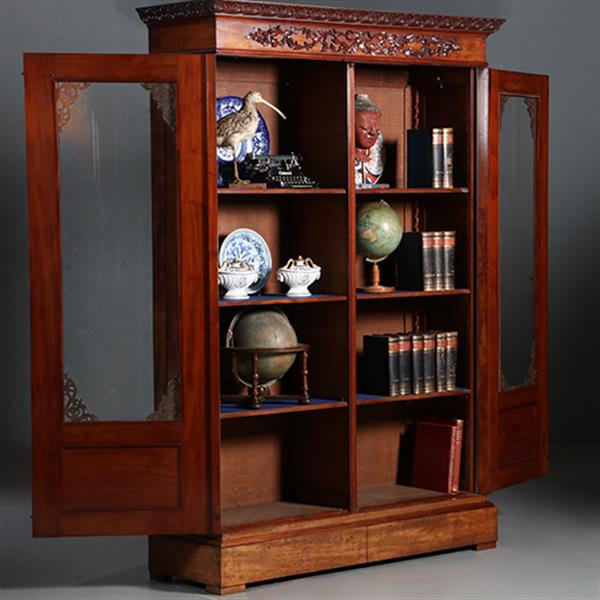 Grote foto antieke kasten hollandse mahonie bibliotheekkast ca 1855 met gestoken ganzeveer en inktpot no.8 antiek en kunst stoelen en banken