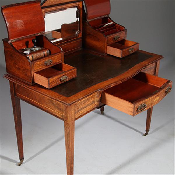 Grote foto antieke bureau zeer elegant palissander damesbureau rijk ingelegd ca. 1860 met leer en brons no.911 antiek en kunst overige in antiek gebruiksvoorwerpen