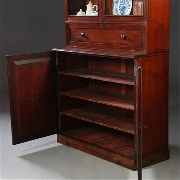 Grote foto hoge boekenkast mahonie met archiefklep en prachtig oud glas ca. 1830 no.920305 antiek en kunst stoelen en banken
