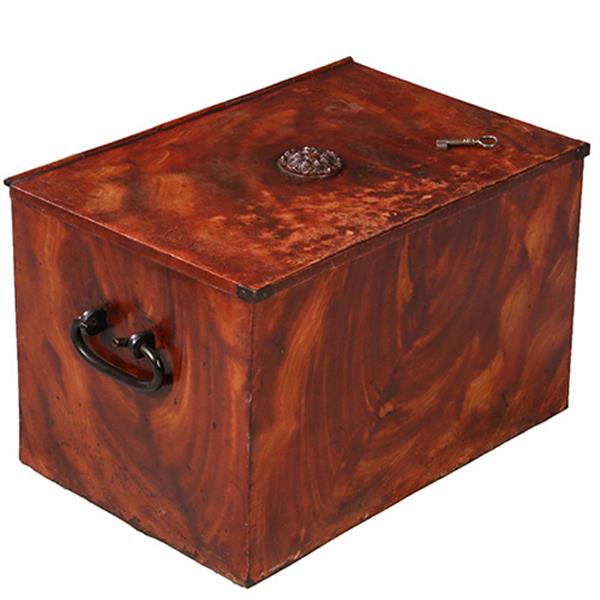 Grote foto geldkist of strongbox engeland ca 1875 ijzer gehout in bloemmahonie met sleutel no.921335 antiek en kunst stoelen en banken