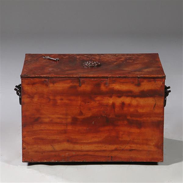 Grote foto geldkist of strongbox engeland ca 1875 ijzer gehout in bloemmahonie met sleutel no.921335 antiek en kunst stoelen en banken