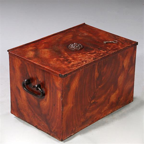 Grote foto geldkist of strongbox engeland ca 1875 ijzer gehout in bloemmahonie met sleutel no.921335 antiek en kunst stoelen en banken