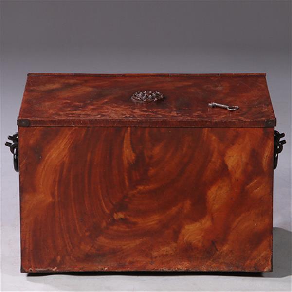 Grote foto geldkist of strongbox engeland ca 1875 ijzer gehout in bloemmahonie met sleutel no.921335 antiek en kunst stoelen en banken