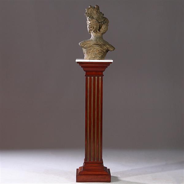 Grote foto zeer hoge pedestal of zuil in mahonie met wit warmer goudkleurige cannelures no.922865 antiek en kunst stoelen en banken