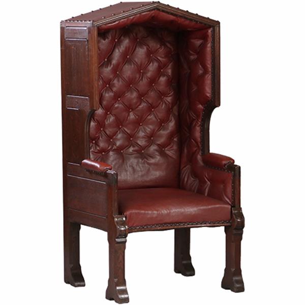 Grote foto porters chair huifzetel 18e eeuws rood bekleed deels gecapitonneerd no.922840 antiek en kunst stoelen en banken