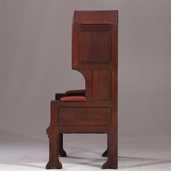 Grote foto porters chair huifzetel 18e eeuws rood bekleed deels gecapitonneerd no.922840 antiek en kunst stoelen en banken
