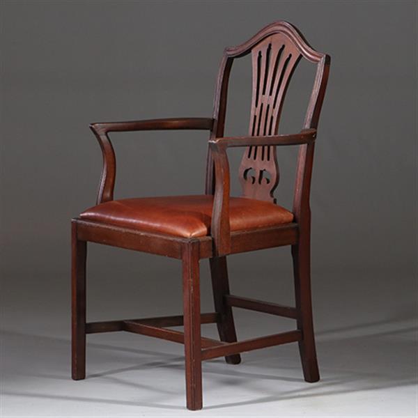 Grote foto stel van 2 armstoelen bureaustoelen met bruin leer ca 1900 georgianstijl no.941835 antiek en kunst stoelen en banken