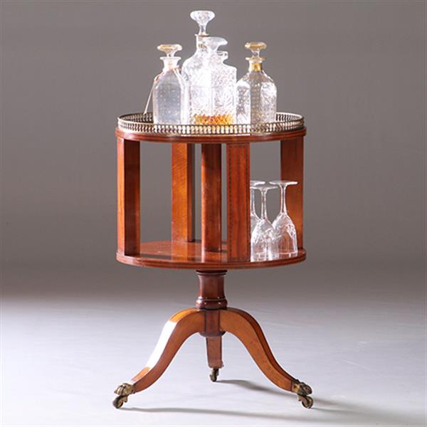 Grote foto ronde mahonie boekenmolen wijntafel met bronzen reling ca 1915 ingelegde biezen no.950140 antiek en kunst stoelen en banken