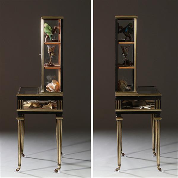 Grote foto pianovormige verzamelaars vitrine of display cabinet in brons met zwart ca 1880 no.950145 antiek en kunst stoelen en banken