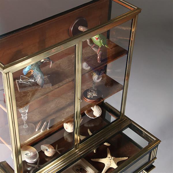 Grote foto pianovormige verzamelaars vitrine of display cabinet in brons met zwart ca 1880 no.950145 antiek en kunst stoelen en banken