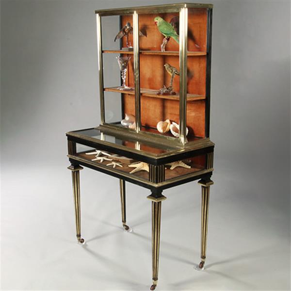 Grote foto pianovormige verzamelaars vitrine of display cabinet in brons met zwart ca 1880 no.950145 antiek en kunst stoelen en banken