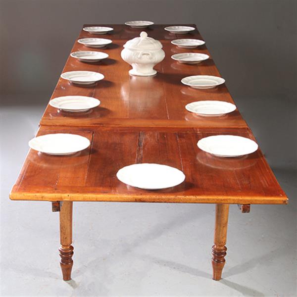 Grote foto kersenhouten eetkamertafel met uittrekbladen tot 14 personen ca 1880 no.953120 antiek en kunst stoelen en banken