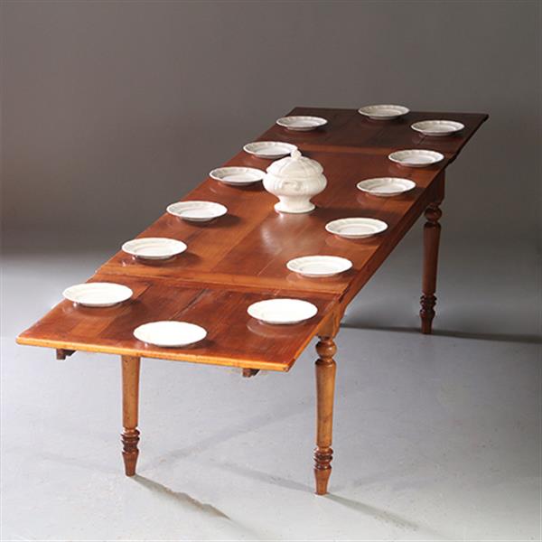 Grote foto kersenhouten eetkamertafel met uittrekbladen tot 14 personen ca 1880 no.953120 antiek en kunst stoelen en banken