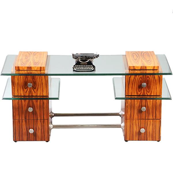 Grote foto een uniek bureau met glazen werkblad laat art deco ca 1950 met 6 laden no.953010 antiek en kunst overige in antiek gebruiksvoorwerpen