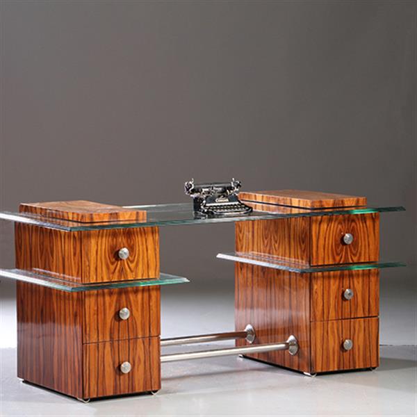 Grote foto een uniek bureau met glazen werkblad laat art deco ca 1950 met 6 laden no.953010 antiek en kunst overige in antiek gebruiksvoorwerpen