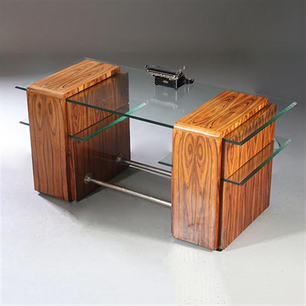 Grote foto een uniek bureau met glazen werkblad laat art deco ca 1950 met 6 laden no.953010 antiek en kunst overige in antiek gebruiksvoorwerpen