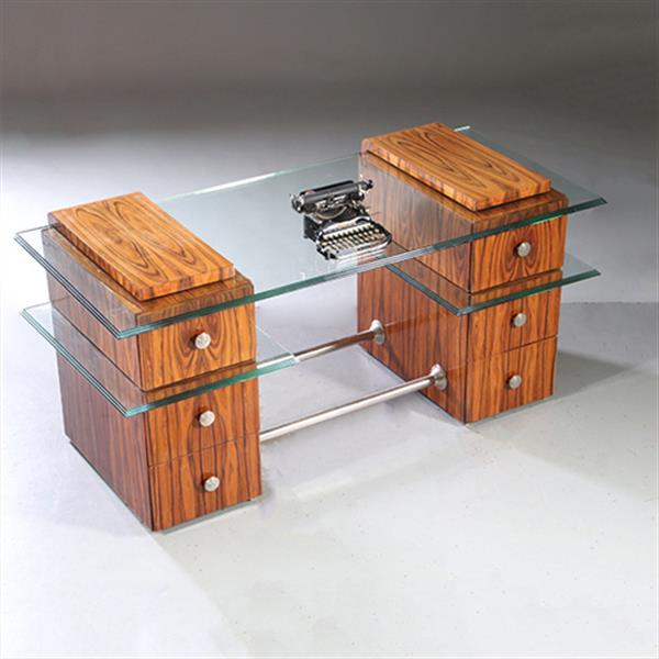 Grote foto een uniek bureau met glazen werkblad laat art deco ca 1950 met 6 laden no.953010 antiek en kunst overige in antiek gebruiksvoorwerpen