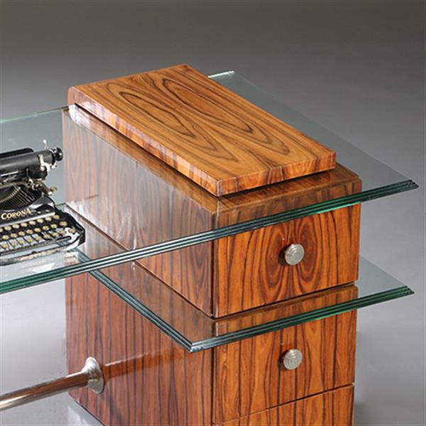 Grote foto een uniek bureau met glazen werkblad laat art deco ca 1950 met 6 laden no.953010 antiek en kunst overige in antiek gebruiksvoorwerpen