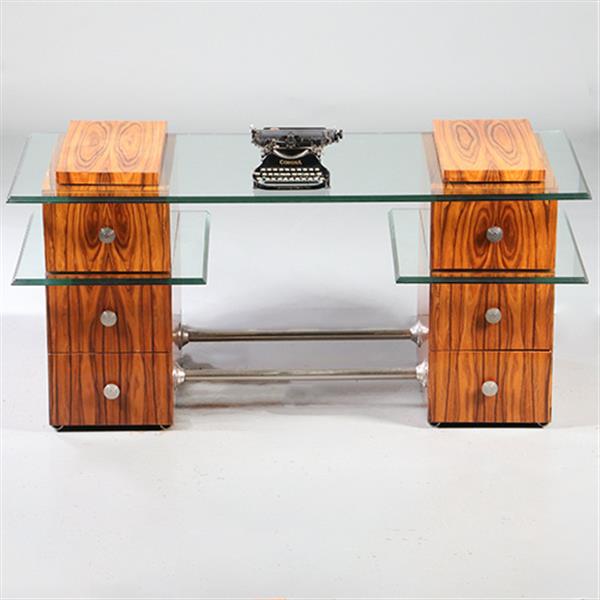 Grote foto een uniek bureau met glazen werkblad laat art deco ca 1950 met 6 laden no.953010 antiek en kunst overige in antiek gebruiksvoorwerpen