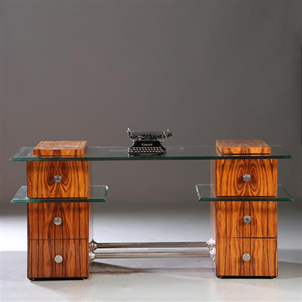 Grote foto een uniek bureau met glazen werkblad laat art deco ca 1950 met 6 laden no.953010 antiek en kunst overige in antiek gebruiksvoorwerpen