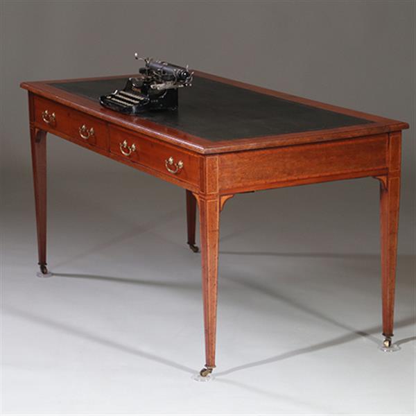 Grote foto engelse strakke schrijftafel maple co ca 1910 met groen leer ingelegd no960435 antiek en kunst stoelen en banken