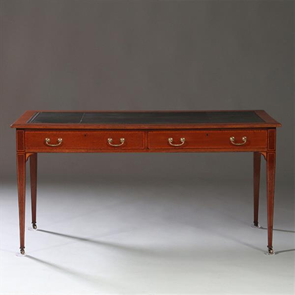Grote foto engelse strakke schrijftafel maple co ca 1910 met groen leer ingelegd no960435 antiek en kunst stoelen en banken