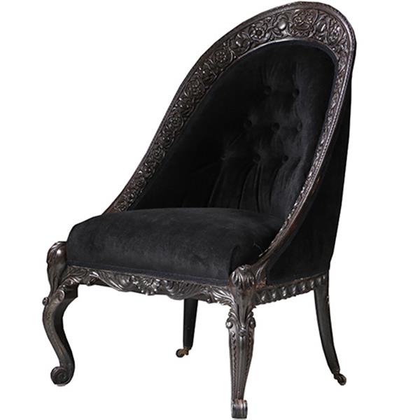 Grote foto koloniale dames zetel massief ebbenhout ca 1800 met zwarte velours en 2 olifanten kopjes no.922860 antiek en kunst stoelen en banken