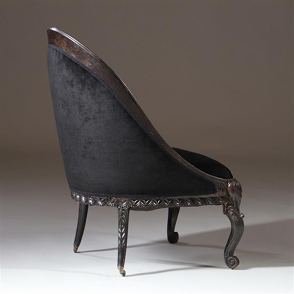 Grote foto koloniale dames zetel massief ebbenhout ca 1800 met zwarte velours en 2 olifanten kopjes no.922860 antiek en kunst stoelen en banken