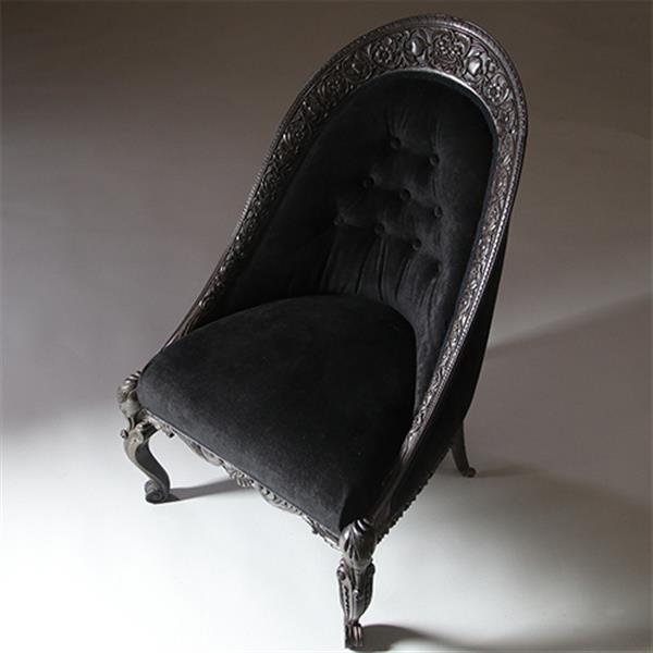 Grote foto koloniale dames zetel massief ebbenhout ca 1800 met zwarte velours en 2 olifanten kopjes no.922860 antiek en kunst stoelen en banken