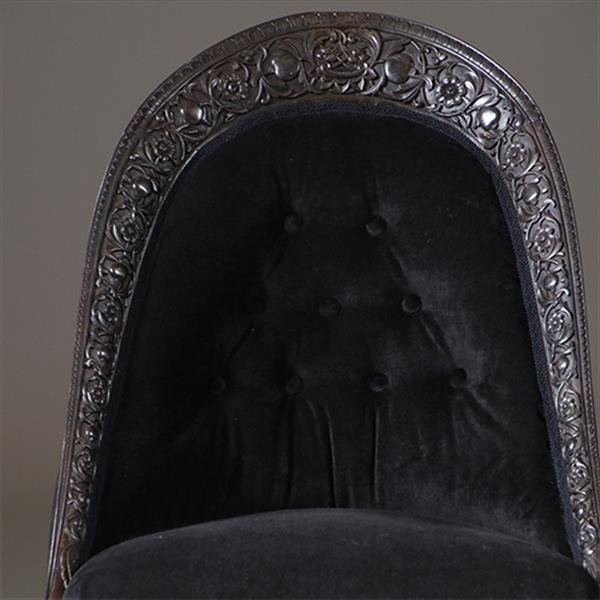 Grote foto koloniale dames zetel massief ebbenhout ca 1800 met zwarte velours en 2 olifanten kopjes no.922860 antiek en kunst stoelen en banken