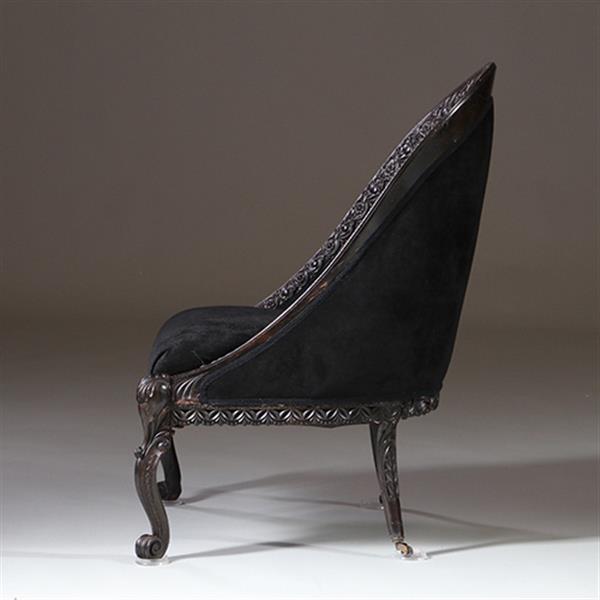 Grote foto koloniale dames zetel massief ebbenhout ca 1800 met zwarte velours en 2 olifanten kopjes no.922860 antiek en kunst stoelen en banken
