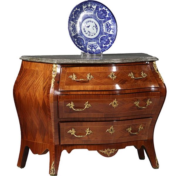 Grote foto gebombeerde commode in rococostijl ca 1920 grijs geaderd marmerblad no.962660 antiek en kunst stoelen en banken