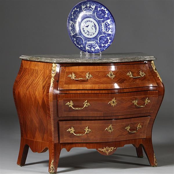 Grote foto gebombeerde commode in rococostijl ca 1920 grijs geaderd marmerblad no.962660 antiek en kunst stoelen en banken
