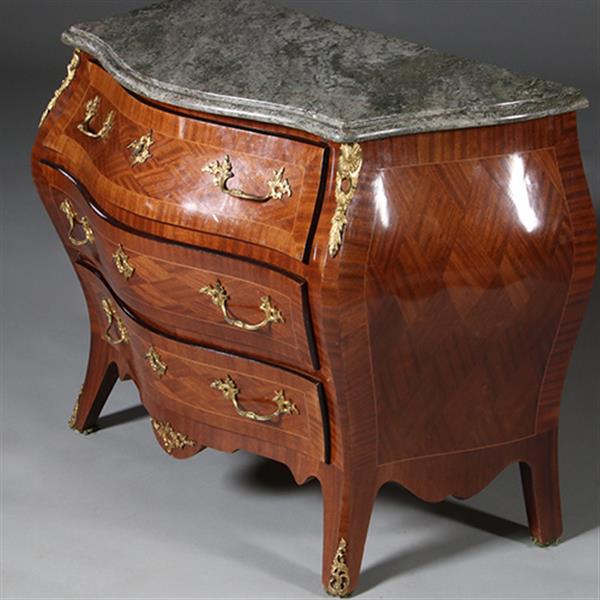 Grote foto gebombeerde commode in rococostijl ca 1920 grijs geaderd marmerblad no.962660 antiek en kunst stoelen en banken