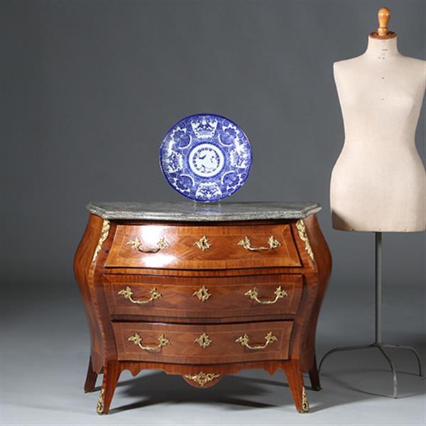 Grote foto gebombeerde commode in rococostijl ca 1920 grijs geaderd marmerblad no.962660 antiek en kunst stoelen en banken