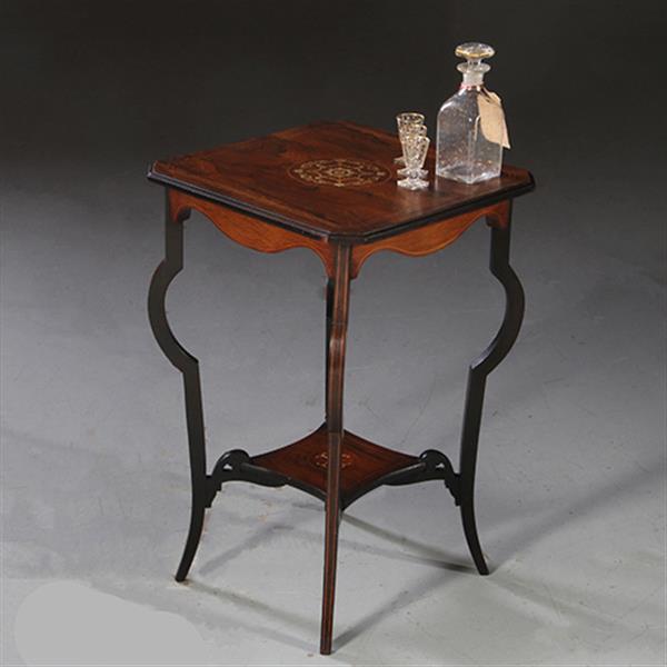 Grote foto vierkant wijntafeltje of bijzettafeltje ingelegde medaillons ca 1875 palissander no. 862460 antiek en kunst stoelen en banken
