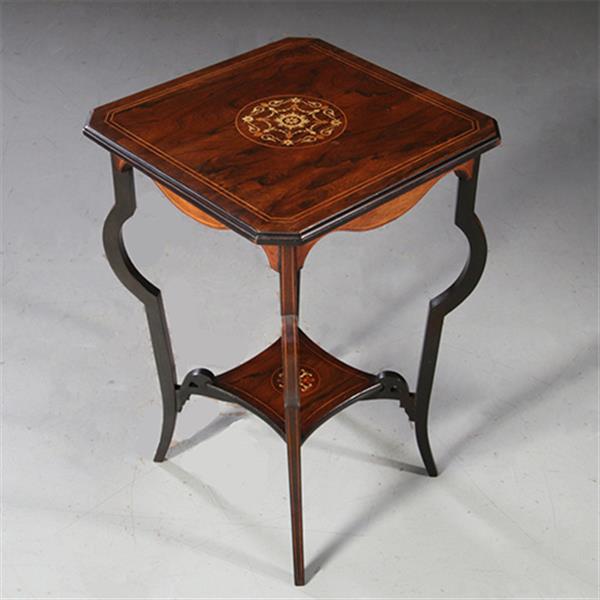 Grote foto vierkant wijntafeltje of bijzettafeltje ingelegde medaillons ca 1875 palissander no. 862460 antiek en kunst stoelen en banken