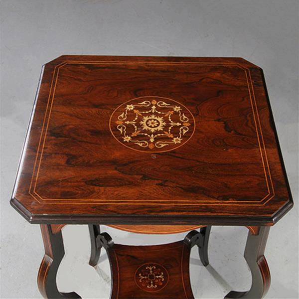 Grote foto vierkant wijntafeltje of bijzettafeltje ingelegde medaillons ca 1875 palissander no. 862460 antiek en kunst stoelen en banken
