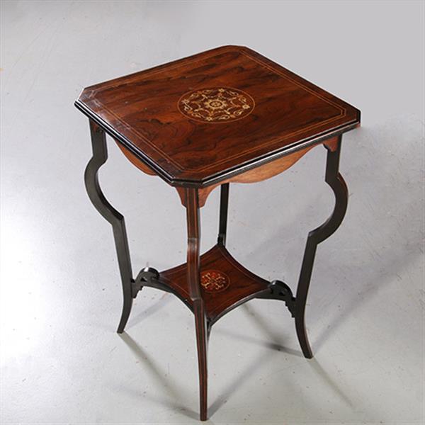Grote foto vierkant wijntafeltje of bijzettafeltje ingelegde medaillons ca 1875 palissander no. 862460 antiek en kunst stoelen en banken
